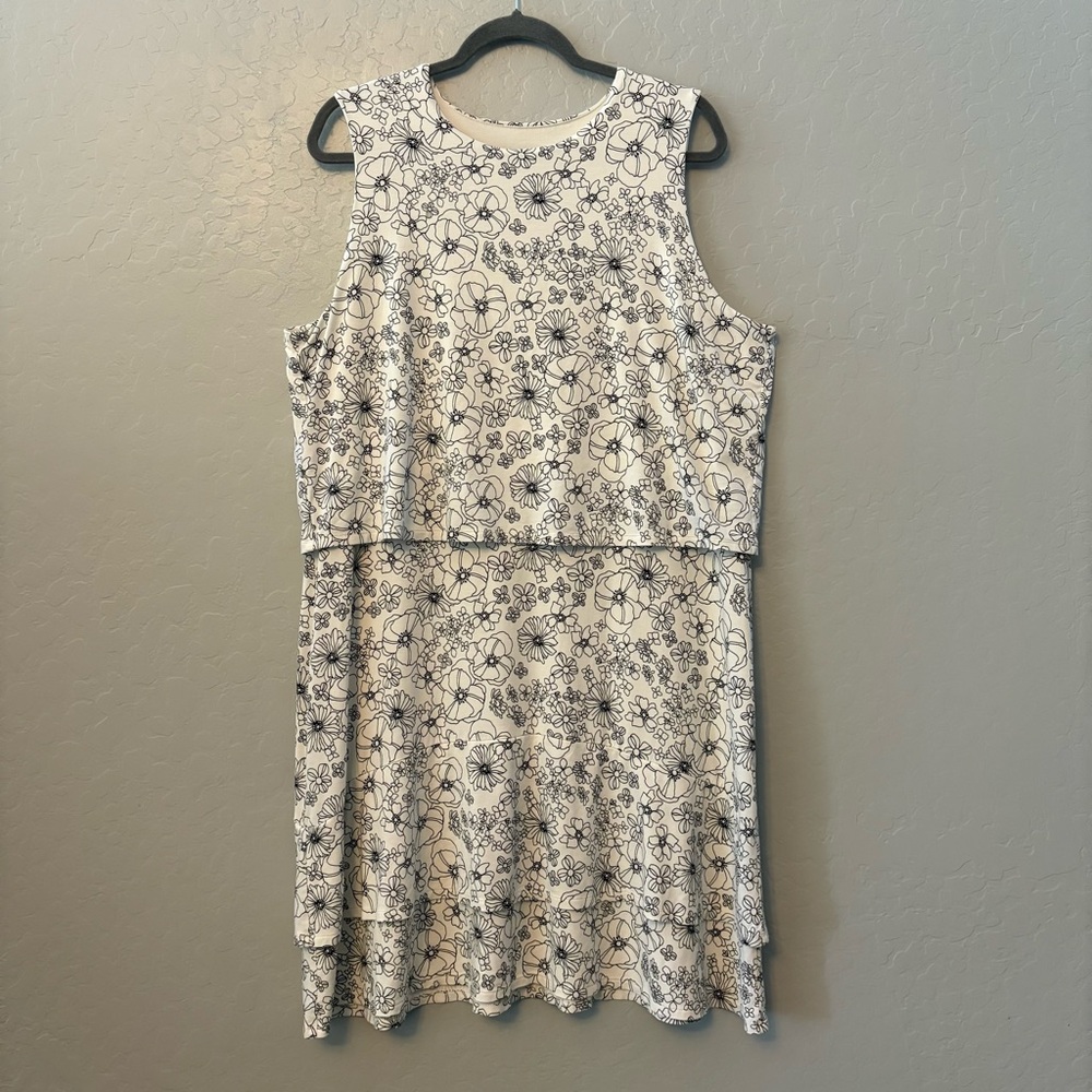J. Jill wearever collection white and black floral layered sleeveless dress XL